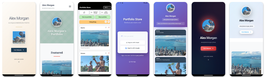 Portfolio Store app screens